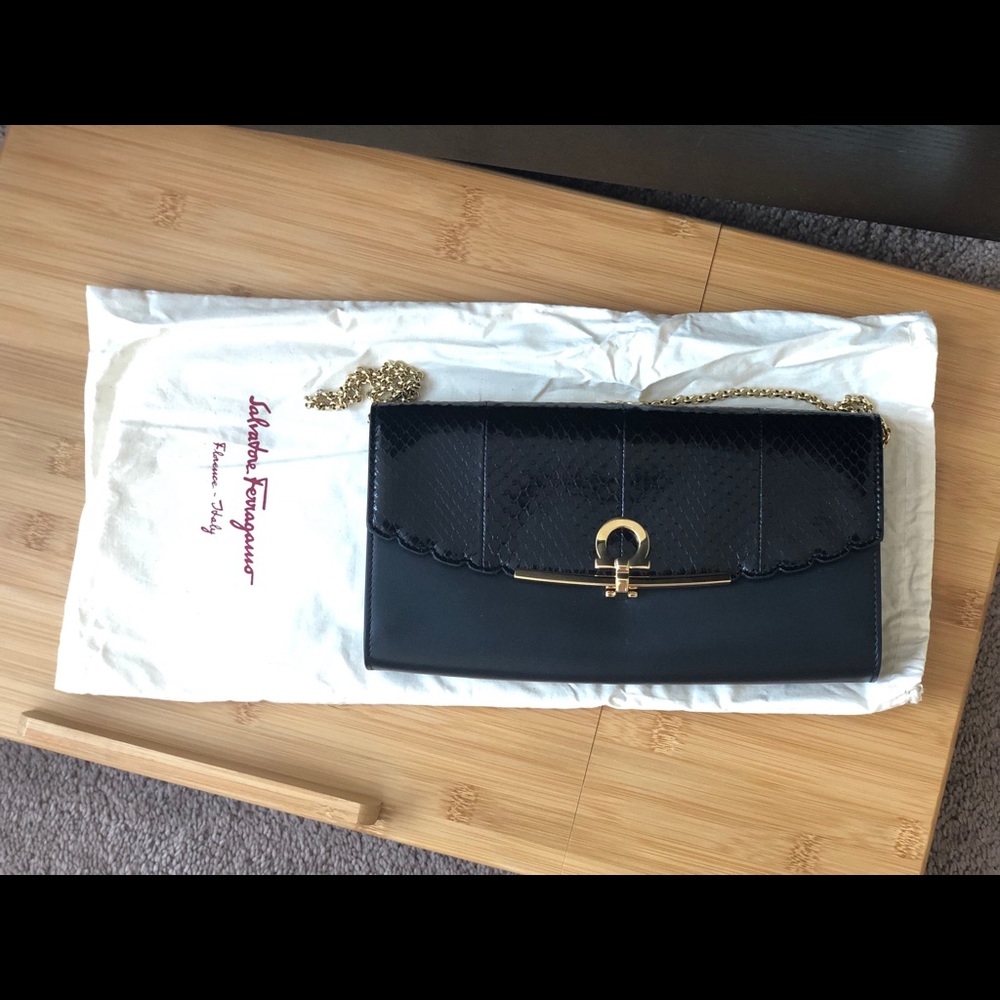 Salvatore Ferragamo black clutch handbag
